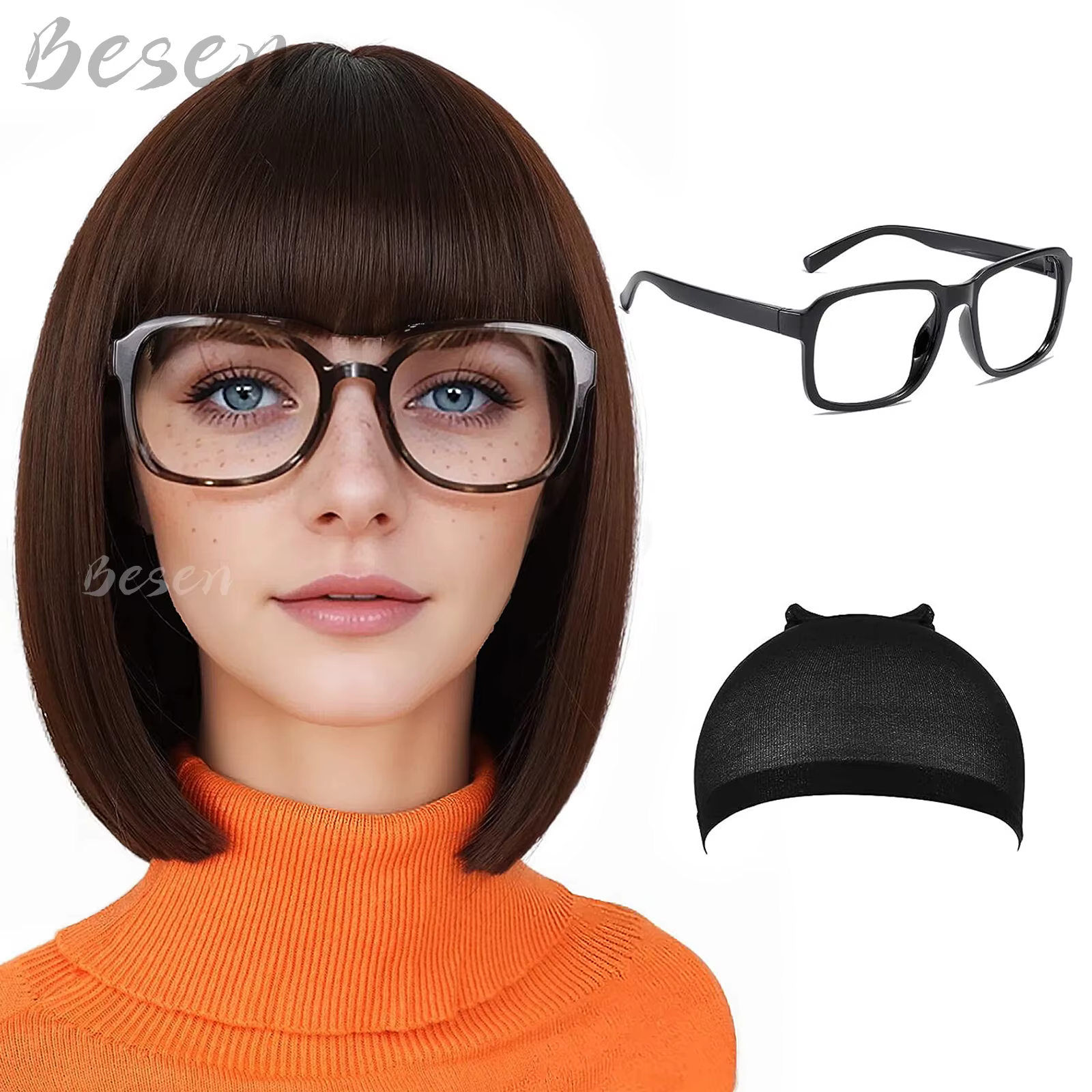 Perruques synthétiques Velma avec lunettes pour femmes, perruque Bob brune avec frange, perruques de