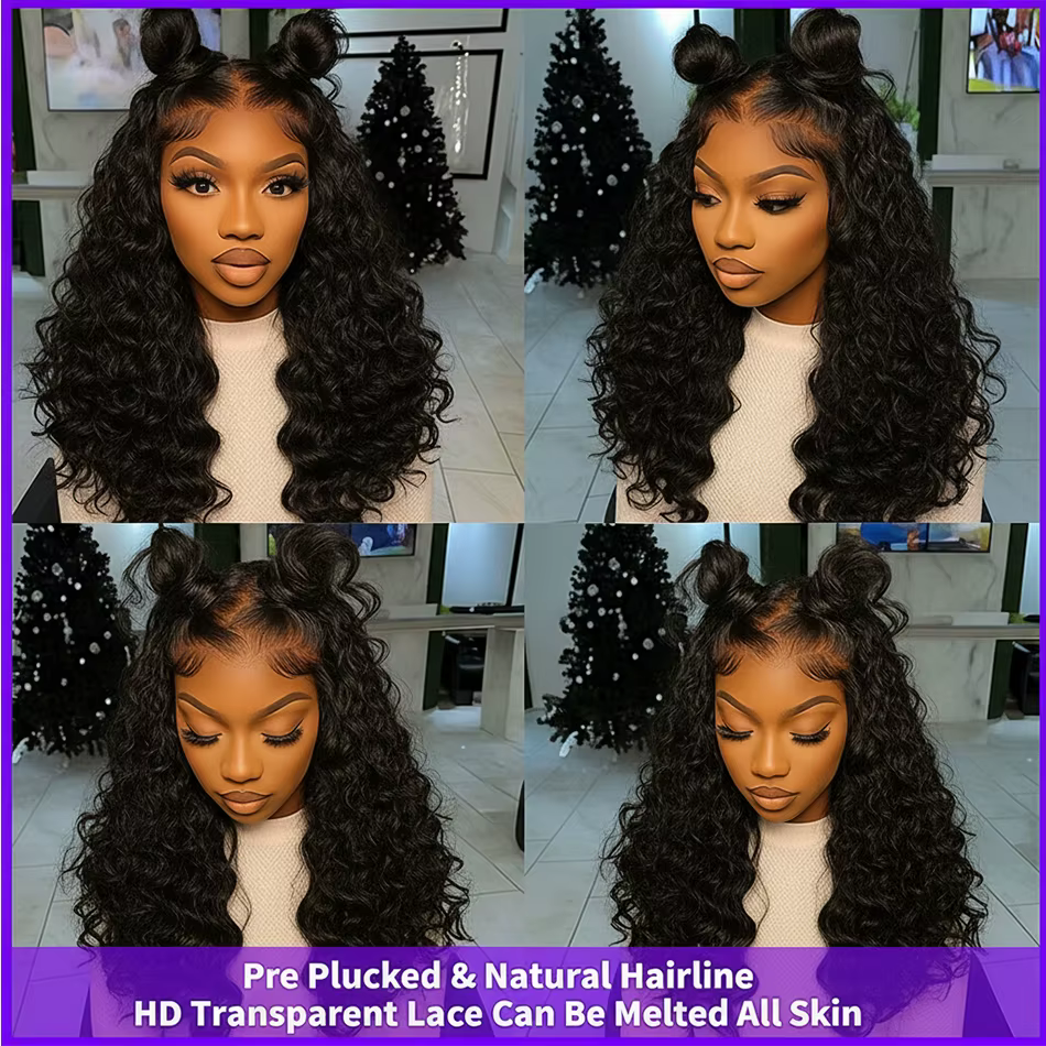 Perruque Lace Frontal Wig 360 HD sans colle, cheveux naturels, Deep Wave, 22 à 30 pouces, pre-plucke