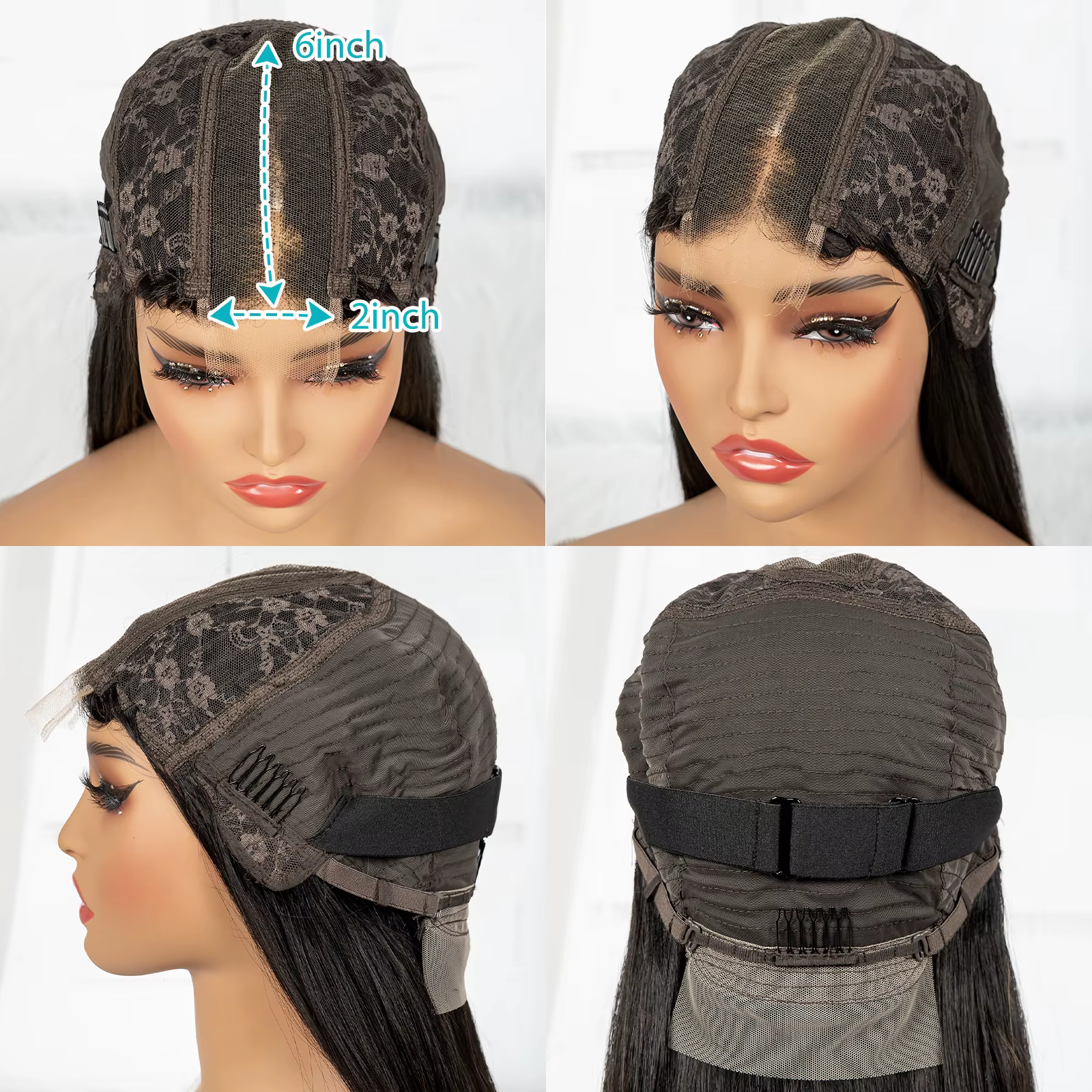 Perruque Lace Closure Wig Naturelle Brésilienne, Cheveux Lisses, Double Proximité, HD, 1BT4, 16A, 2x