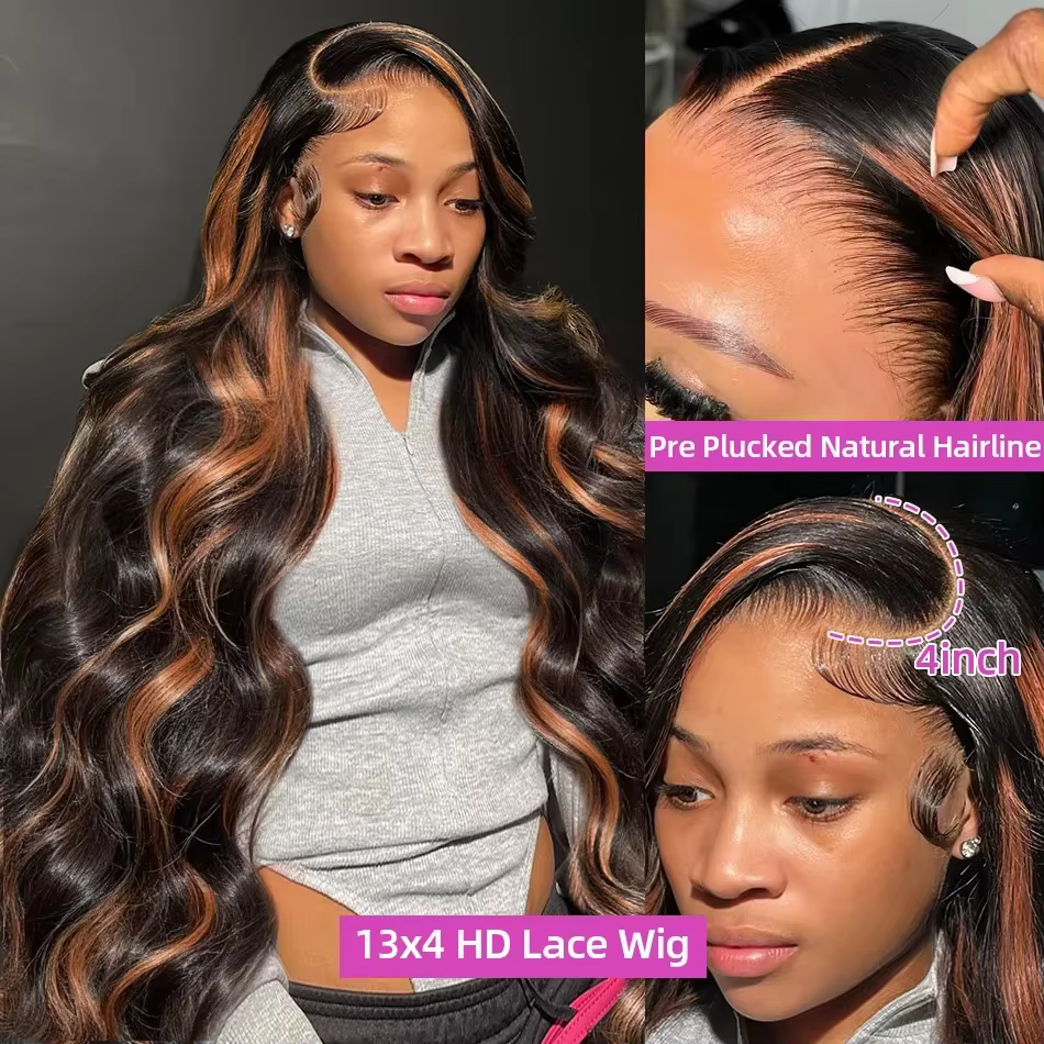 Perruques en cheveux humains sans colle 1B30 Highlight, prêtes à porter, 4x4 5x5, pré-coupées, Brazi
