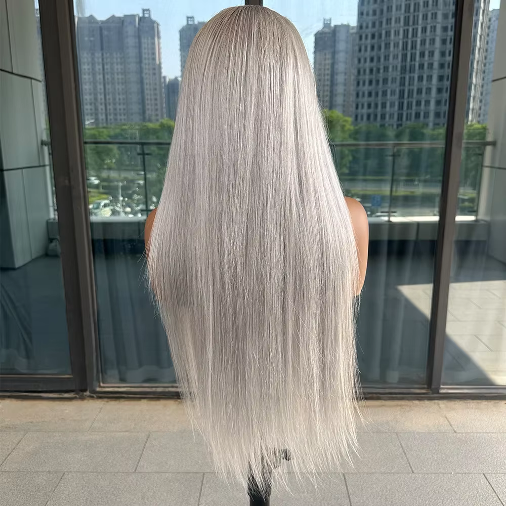 Perruques en cheveux humains gris argenté 13x6 avec dentelle frontale, perruques frontales HD grises