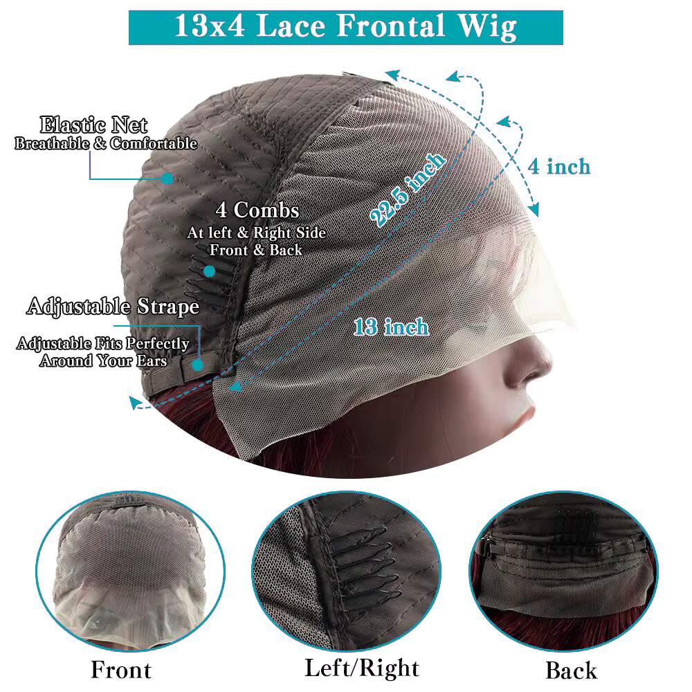 Perruque Bob bordeaux cheveux humains 13x4 dentelle frontale droite 99J perruques de cheveux humains
