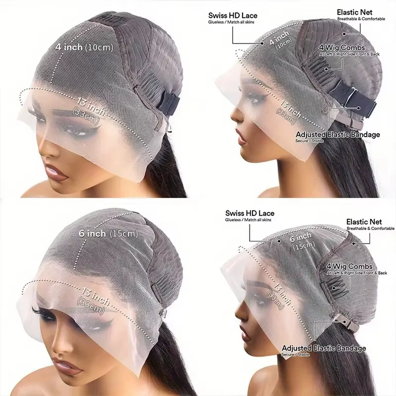 Perruque frontale en dentelle HD 13x6 de 40 pouces, cheveux humains, ondulations profondes, mèches 4