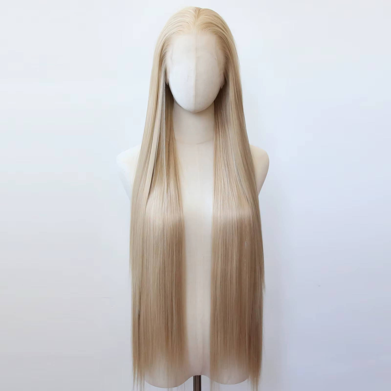 Perruque Lace Front Wig synthétique marron lin 40 pouces, perruque synthétique longue et lisse en li