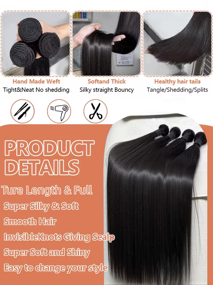 Extensions de cheveux humains raides brésiliens Remy non traités, naturels noirs, pour femmes, 26, 2