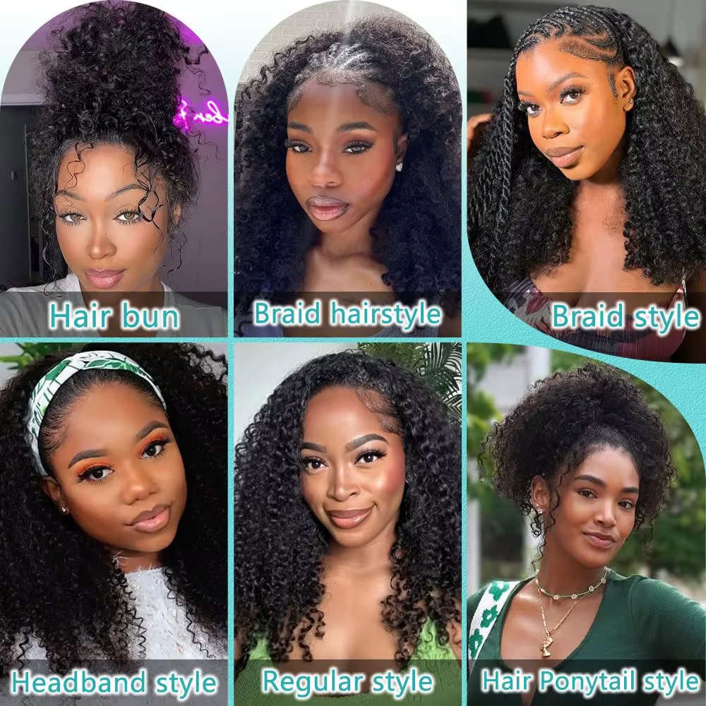 250% demi-perruque cheveux humains Afro crépus bouclés bandeau perruque mise à niveau 3 en 1 demi-pe