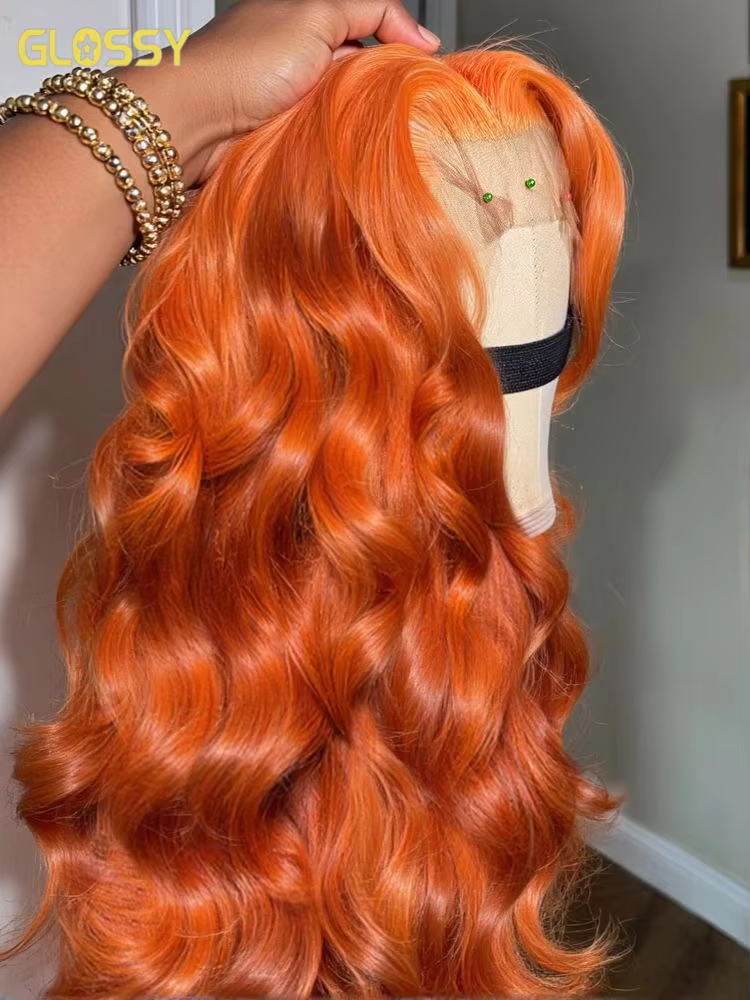30 34 pouces gingembre Orange 13x6 dentelle avant perruques cheveux humains sans colle couleur vague
