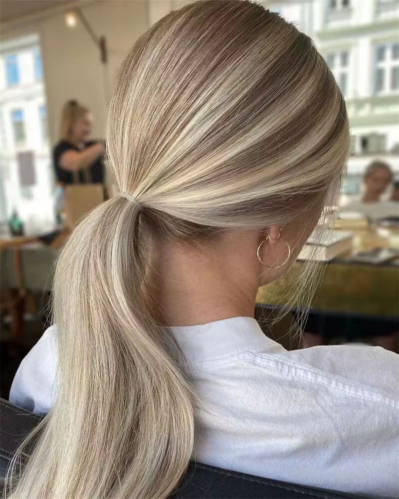 Perruque simple lisse et naturelle pour femme, douce, longue longueur, belles stries, blond cendré, 