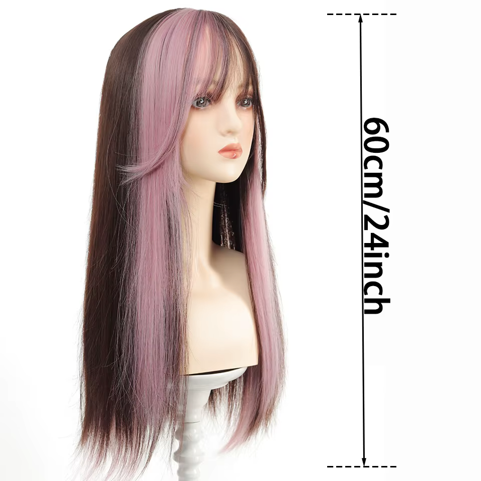 Loiita – perruque synthétique longue et lisse, 24 pouces, noir, rose, Double queue de cheval, Extens