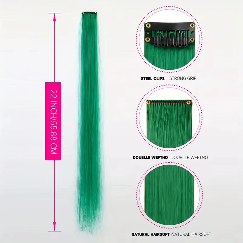 Extensions capillaires synthétiques à clips, postiche arc-en-ciel résistante à la chaleur, couleurs