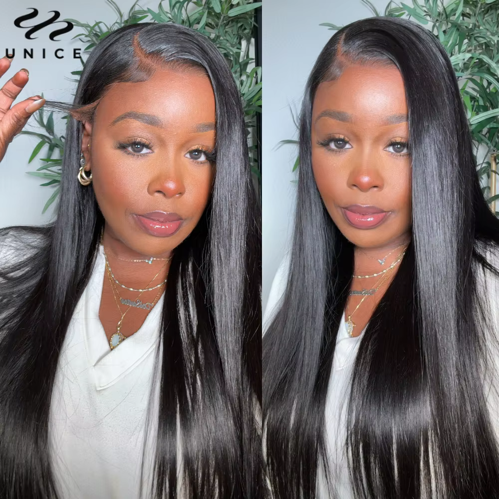 Unice Hair – perruque Lace Frontal Wig naturelle lisse, 13x4, avec cordon de serrage, pre-plucked, p