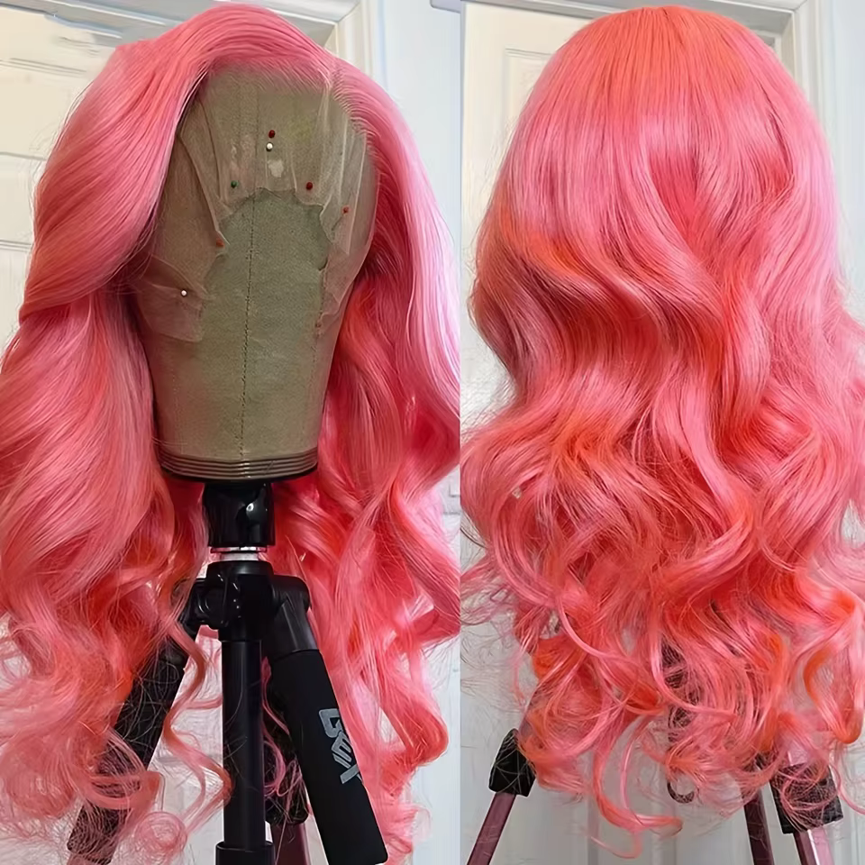 Sophia-Perruque Lace Front Wig naturelle brésilienne, cheveux lisses, pre-plucked, couleur rose, 13x