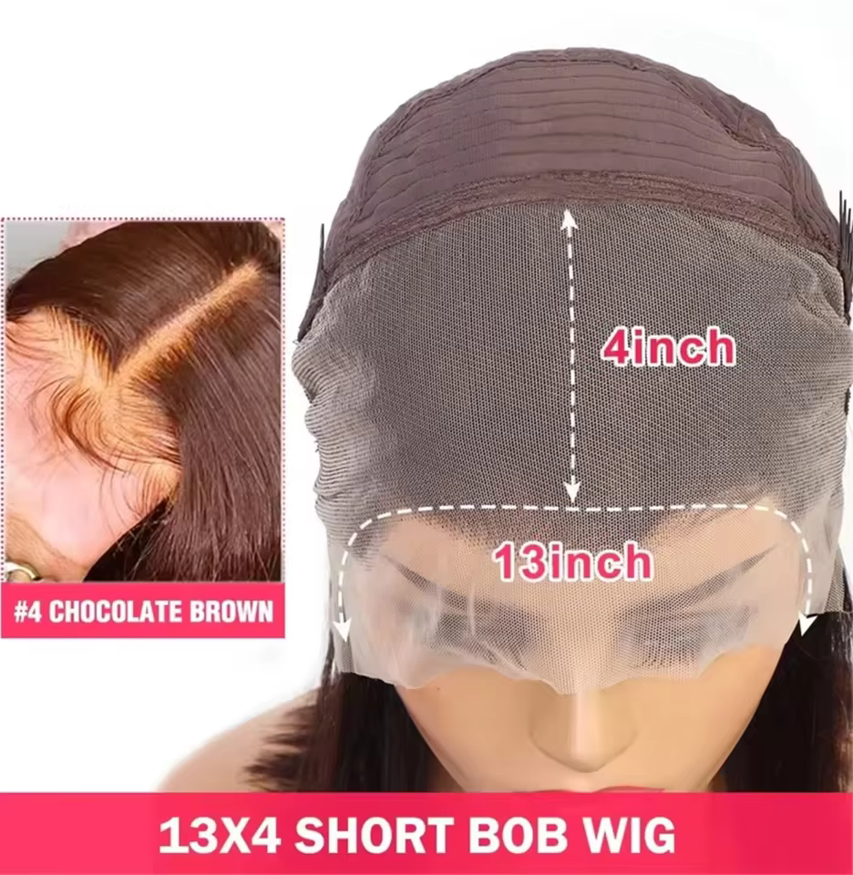 Perruques Bob Courtes Lisses Marron Chocolat 13x4 en Cheveux Humains avec Dentelle Frontale Transpar