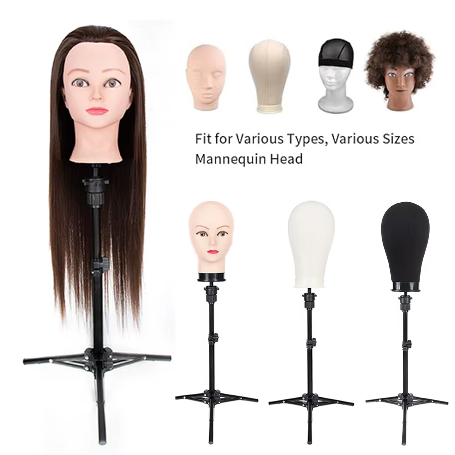 Trépied de support de perruque, support de tête de mannequin réglable, tête de perruque et support d