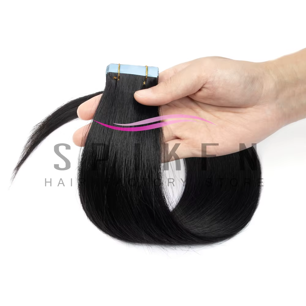 Extensions de cheveux humains lisses bordeaux 99J à bandes adhésives 50G - 100% cheveux brésiliens n