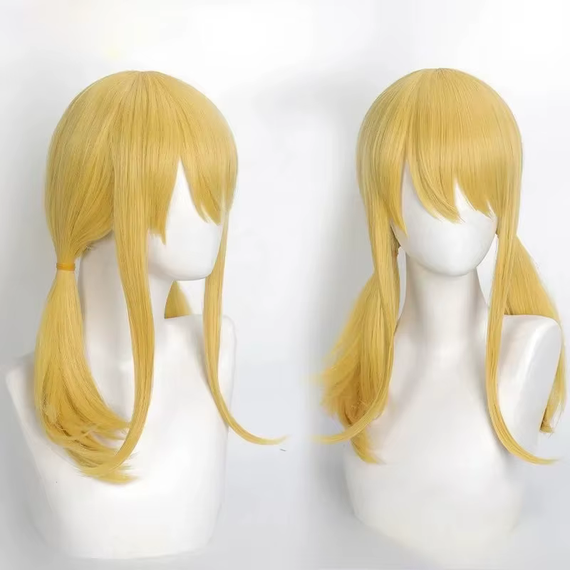 Perruque de Cosplay Anime Lucy, cheveux doubles tressés intégrés, perruque queue de fée jaune or pou
