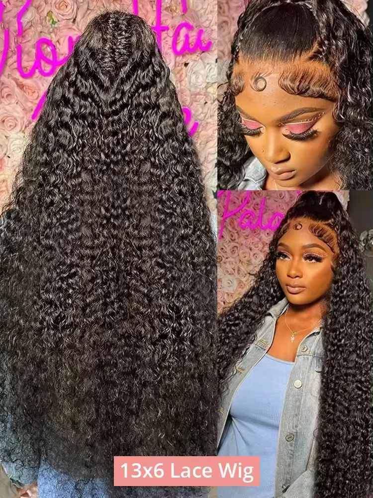 40 46 pouces vague profonde 13x6 13x4 dentelle avant perruque de cheveux humains 200% Remy Curl 360 