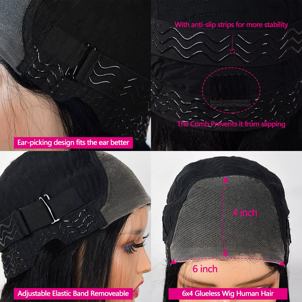 Perruques en cheveux humains sans colle 6x4, prêtes à porter, prédécoupées, 4x4, sans colle, avec de