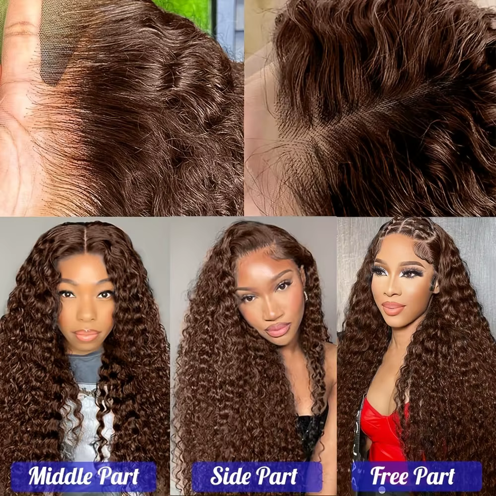 Perruque Lace Front Wig naturelle brune chocolat ondulée, cheveux humains ondulés, 13x6, densité 220
