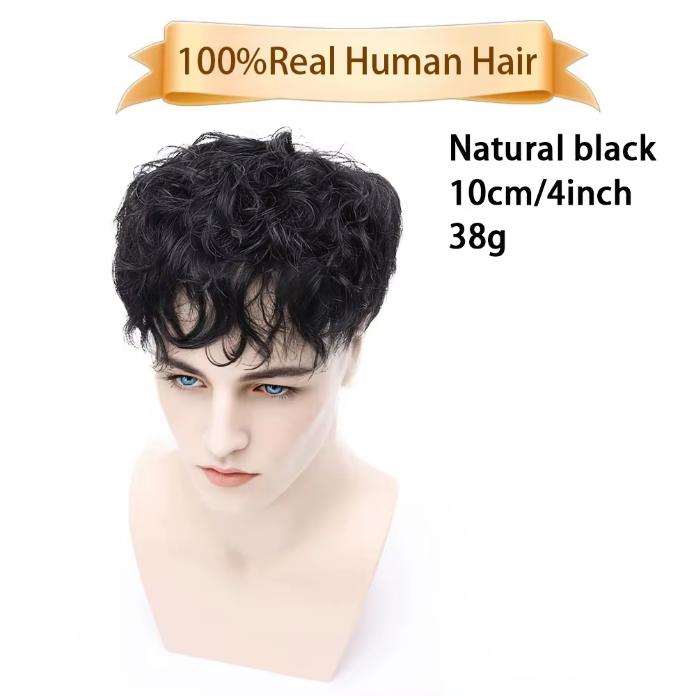 Perruque ample de cheveux humains réalistes pour hommes, Afro bouclée, crépue, couverture complète d