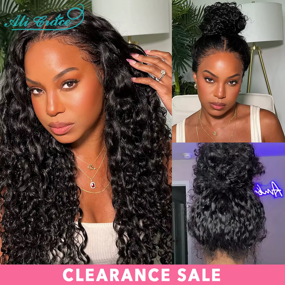 Ali Grace Perruque 360 Full Lace Frontale en Dentelle, Cheveux Humains 100% Ondulés Profonds, Ligne