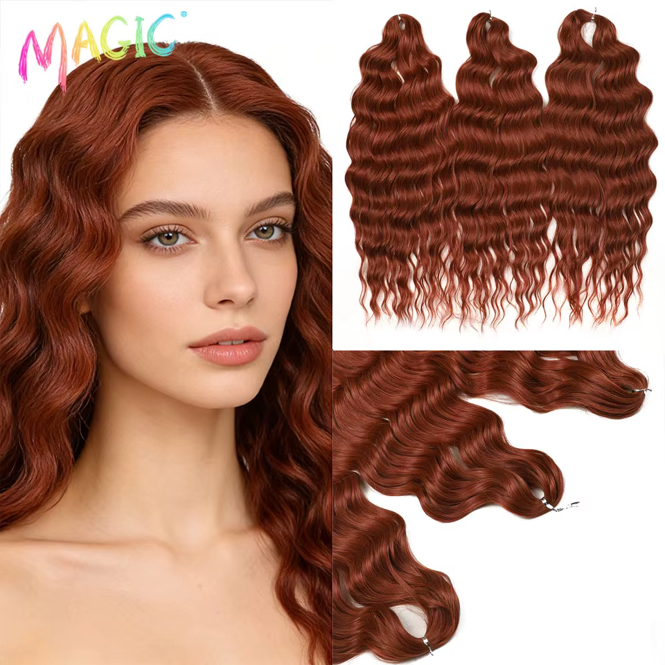 Extensions de cheveux synthétiques ondulés Magic 24 pouces, 3 pièces, rouge cuivre, résistantes à la
