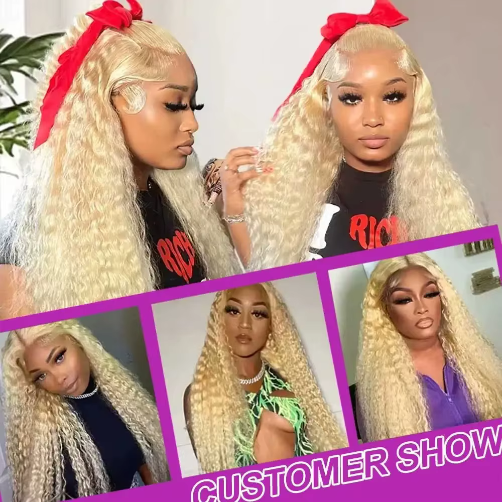 34 40 pouces miel blond 613 HD dentelle frontale perruque 13x6 bouclés perruques pré-plumées lâche v