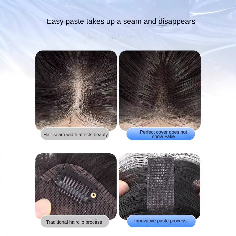 No Clip Toppers frange de cheveux humains amélioré pâte magique Toppers de cheveux frange pour les f