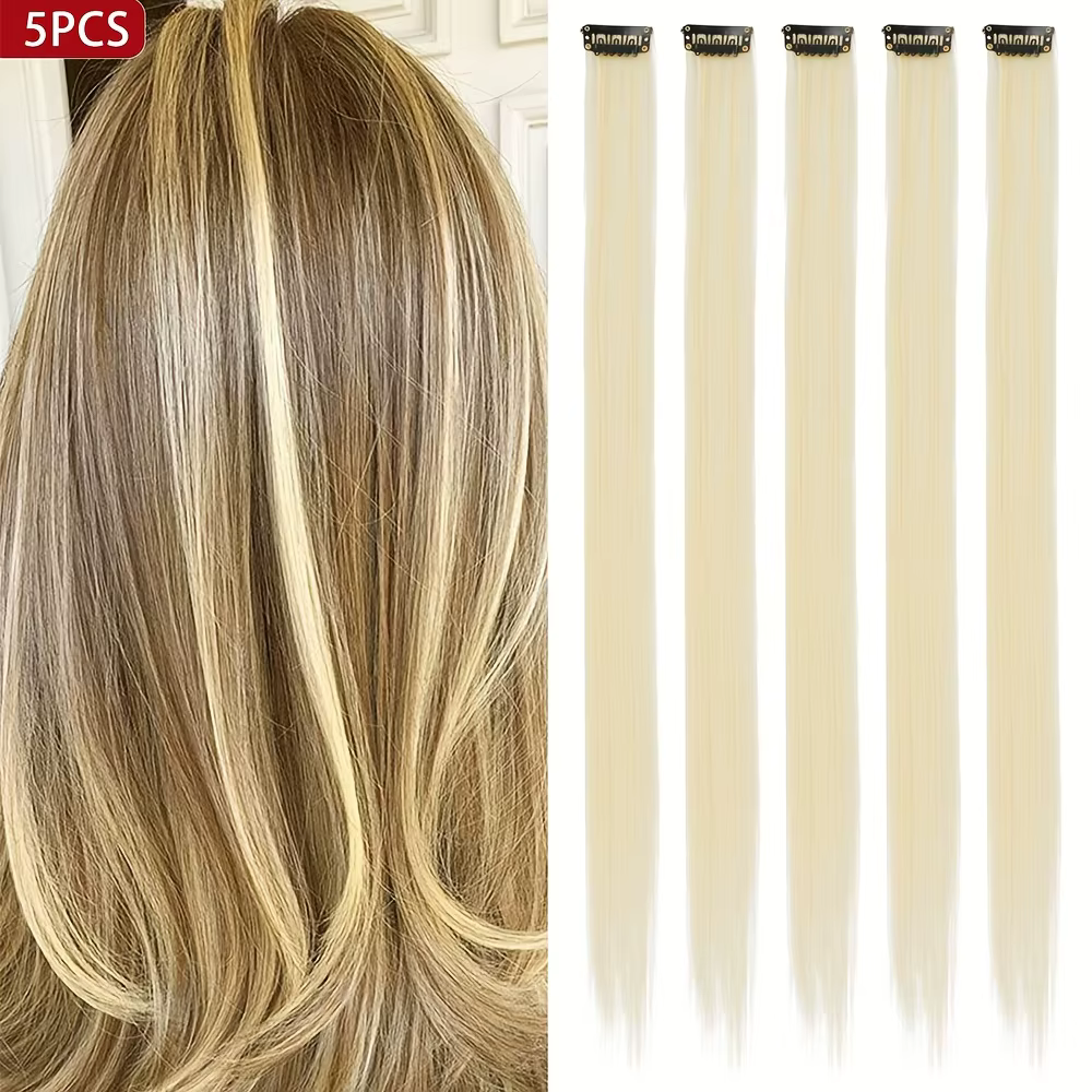 Extensions capillaires synthétiques longues et lisses à clips, 5 pièces/ensemble, pour femmes, Hallo