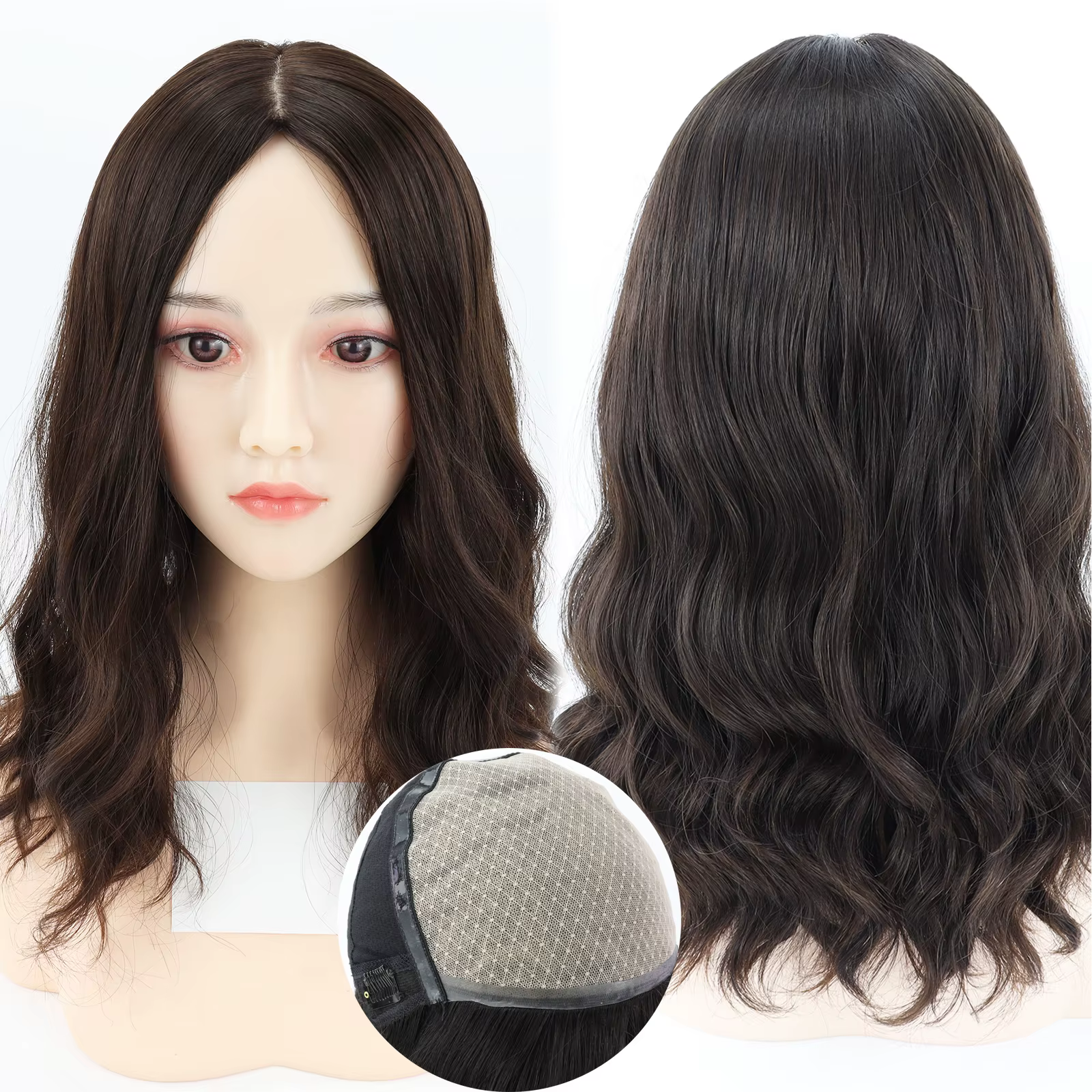 Perruque de cheveux humains ondulés naturels pour femmes, 6x6 pouces, avec PU autour du cuir chevelu