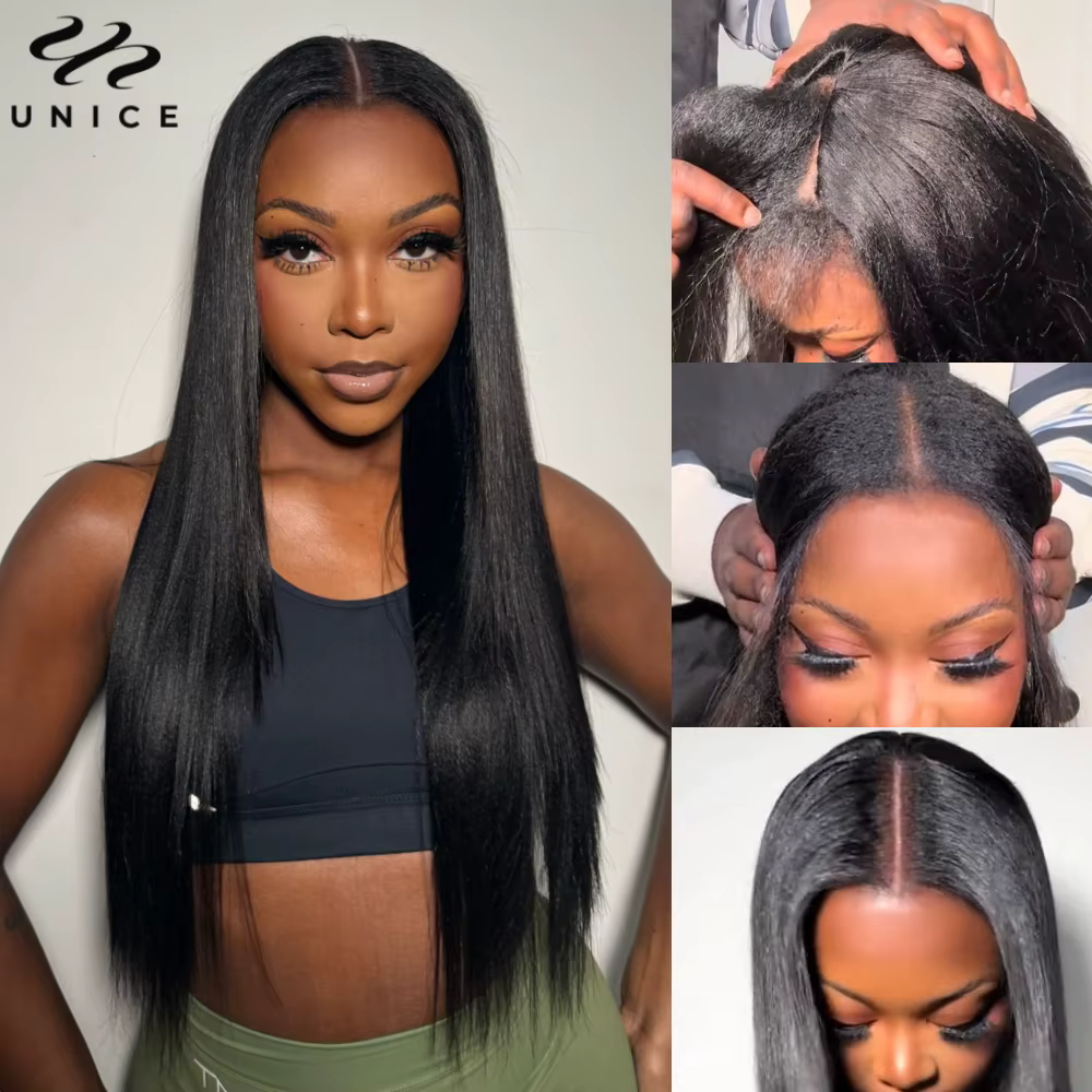 Perruque Yaki Straight V Part UNice 100% cheveux humains avec cordon de serrage