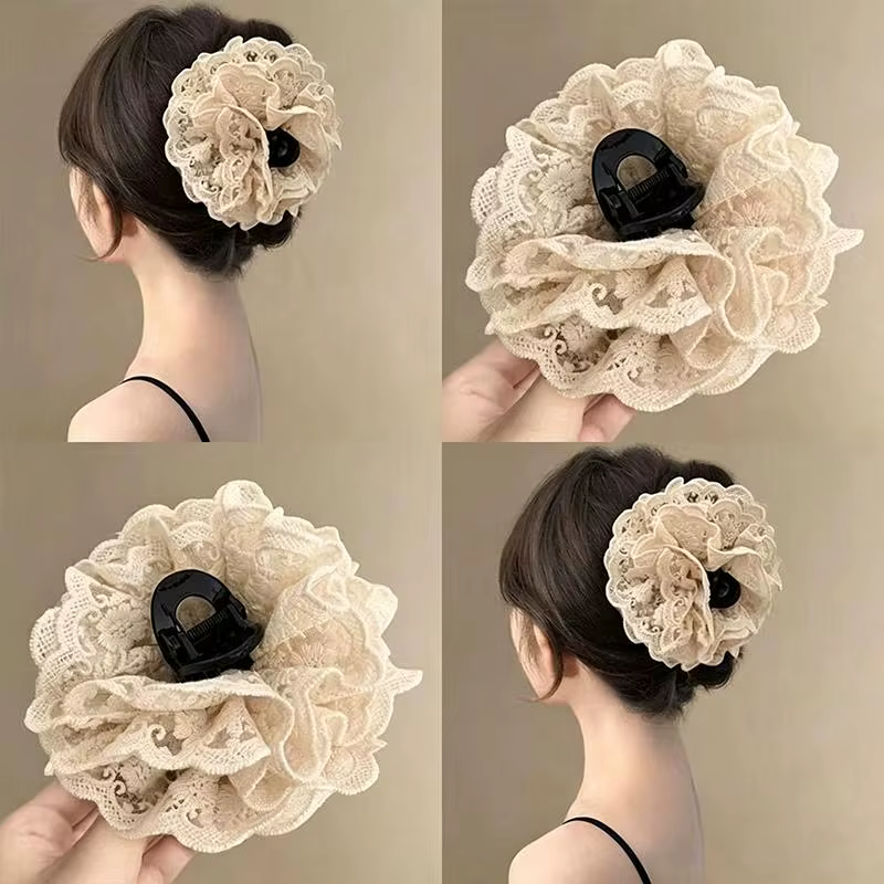 Pince à cheveux en dentelle florale pour femmes et filles, grande barrette chic à maintien sûr pour