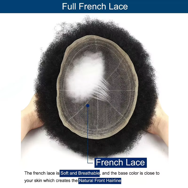 Perruque Afro Kinky Curly Full Lace pour Homme, Toupet en Cheveux Humains, Lace PU Around, Perruque
