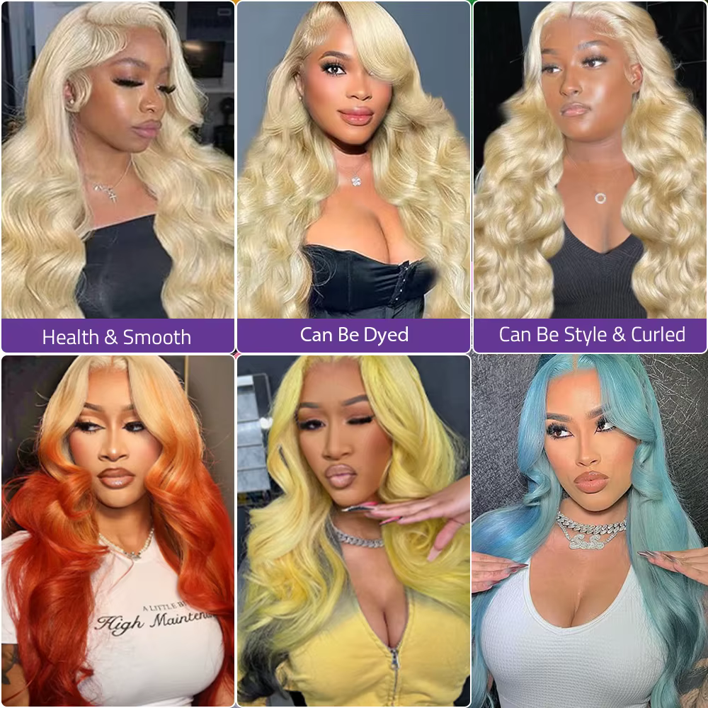 Perruque Lace Frontal Wig Body Wave brésilienne naturelle, cheveux blond miel 613 HD, 13x6, 36 pouce