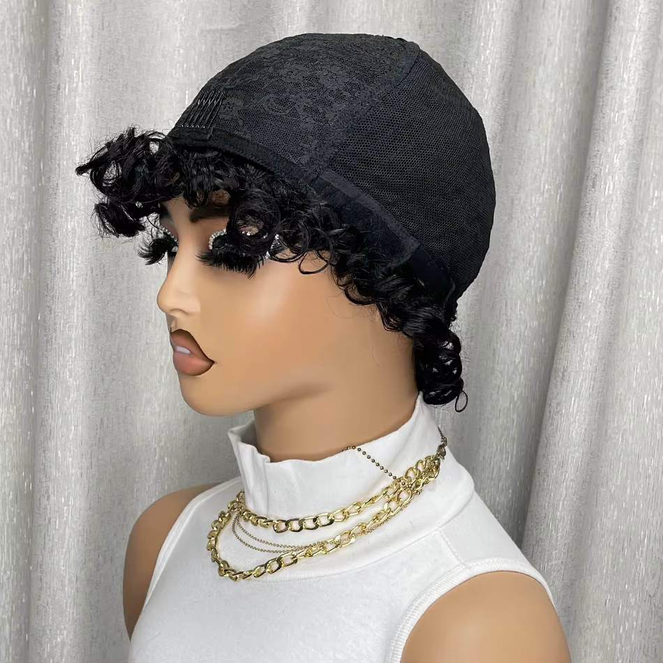 Perruque de cheveux humains crépus bouclés, Bob court avec frange pour femmes noires, faite à la Mac