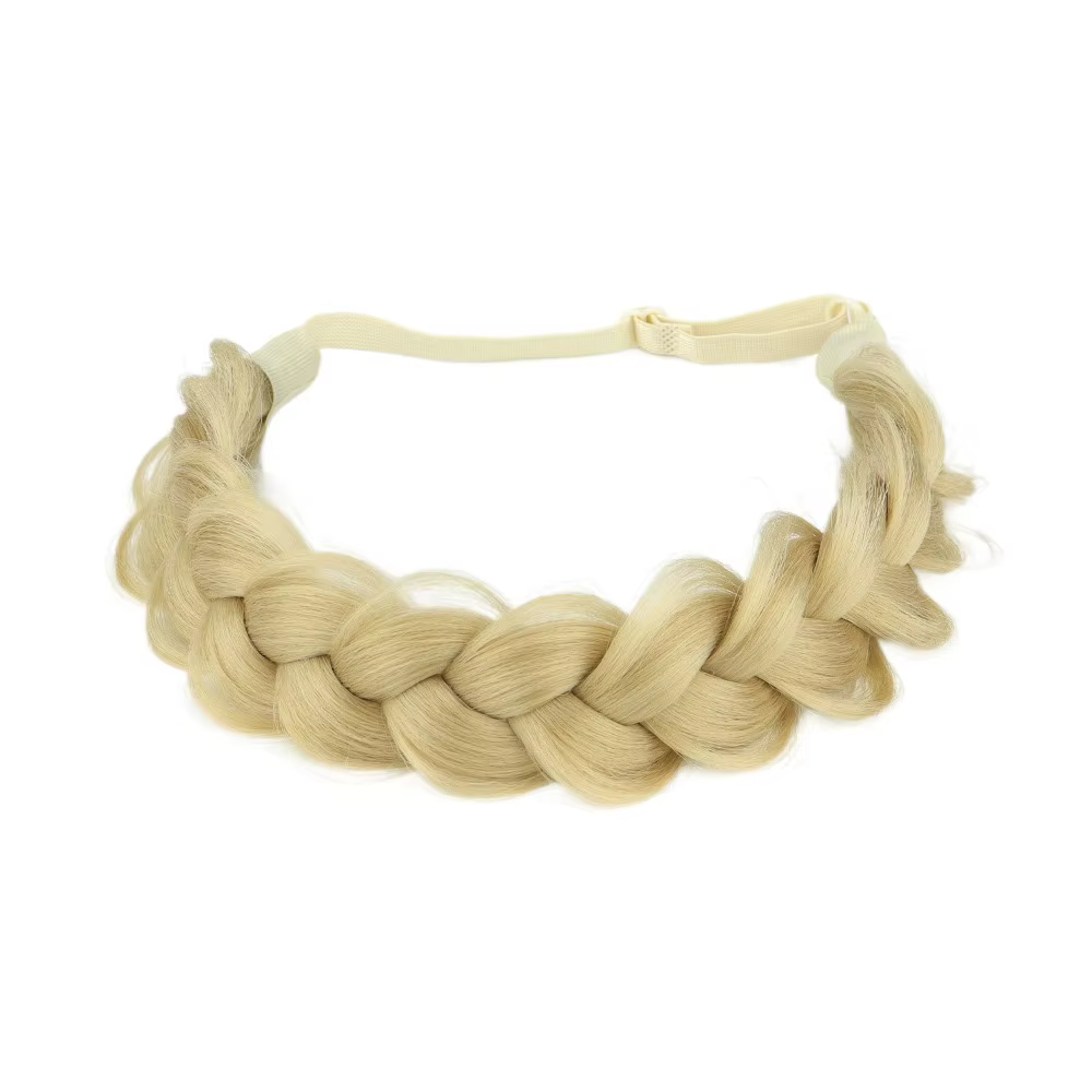 Bandeau de cheveux tressé réglable, Extensions de chignon synthétiques extensibles doré/marron/noir,