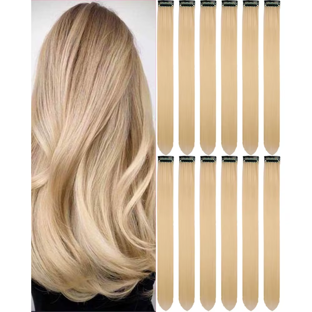 6/12 pièces Extensions de cheveux pince, 22 pouces Extensions de cheveux colorés reflets de fête pos