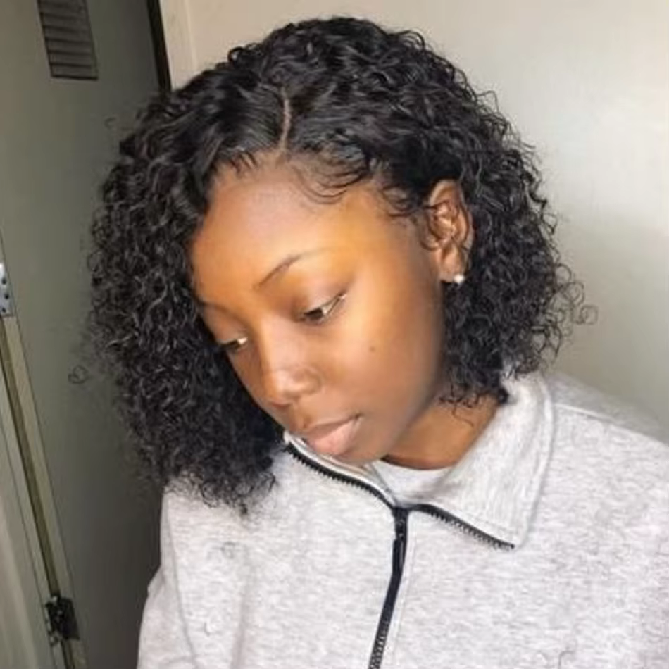 Perruque Bob sans colle, cheveux humains brésiliens bouclés crépus, avec dentelle frontale HD, pour