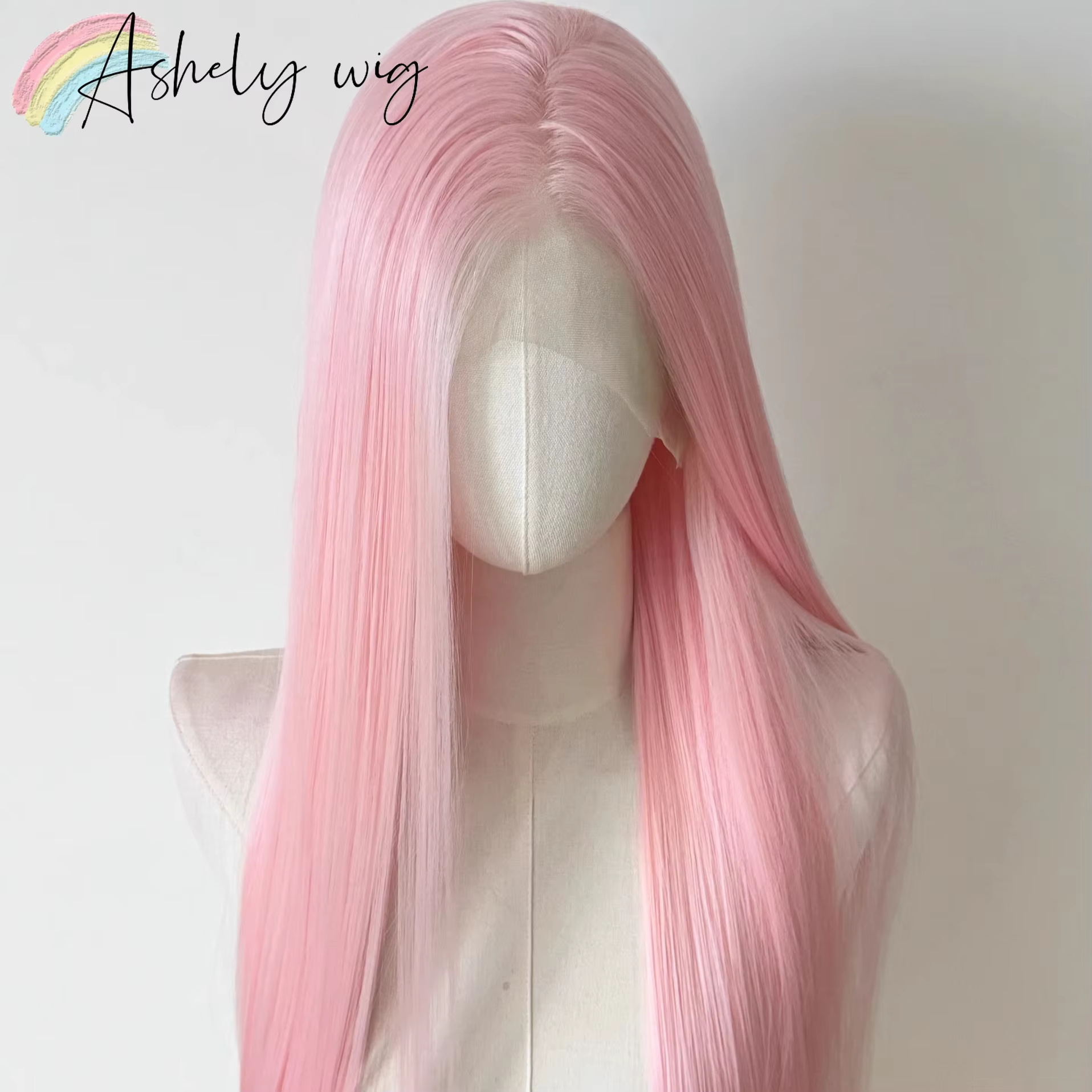 Perruque Lace Front Wig synthétique rose clair 13x4, perruque de 26 pouces longue et lisse, perruque