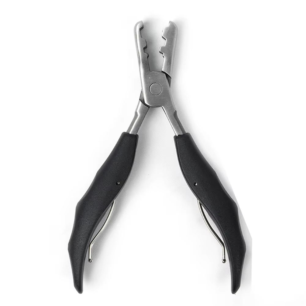 Pince à extensions capillaires noire en acier inoxydable, outil professionnel pour l'installation et