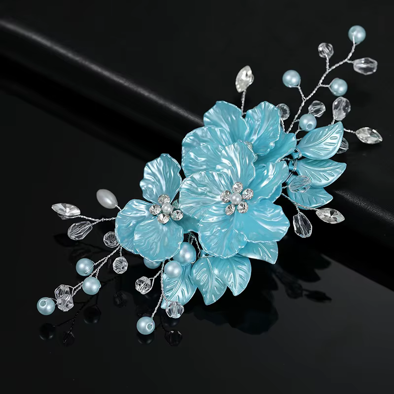 Pinces à cheveux en perles de cristal et fleurs, couvre-chef élégant pour femmes, bijoux précieux, a