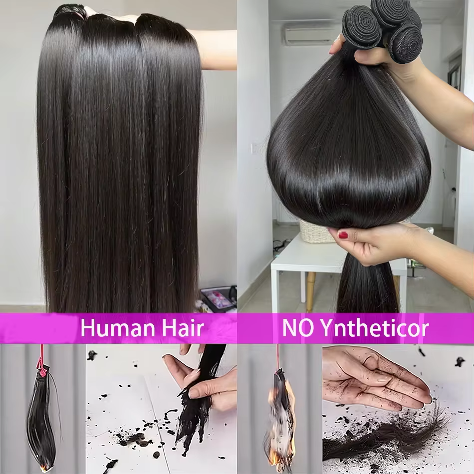 Extensions de cheveux humains brésiliens vierges non traités, lisses comme des baguettes, 28 28 30 p
