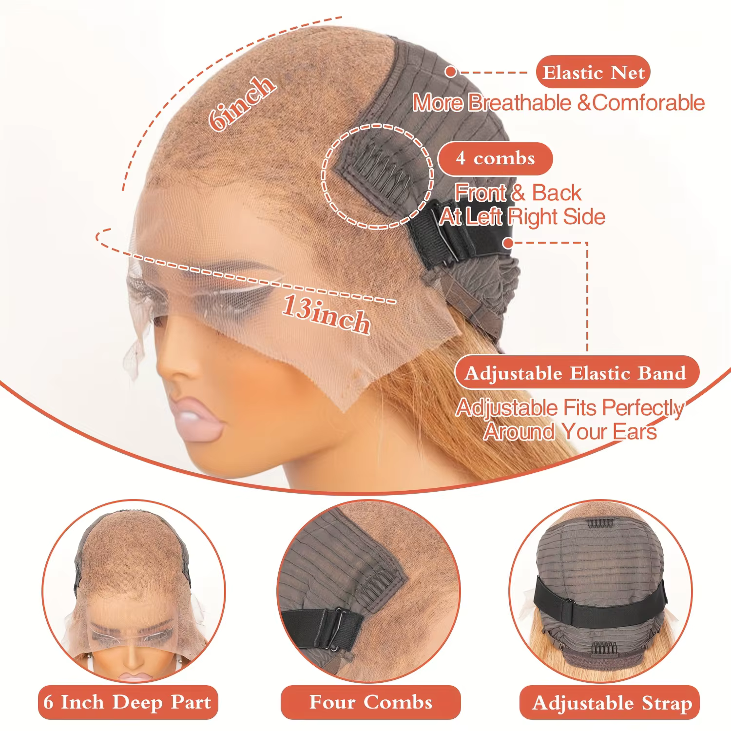 Perruques de cheveux humains blond miel droite osseuse # 27 13x6 HD perruques avant de dentelle tran