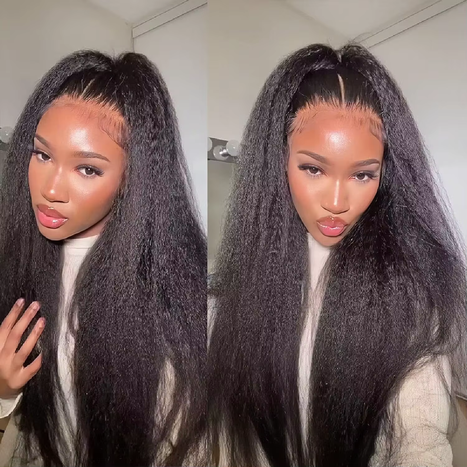 36 pouces sangle Invisible 360 HD pleine dentelle sans colle perruque crépus droite frontale perruqu