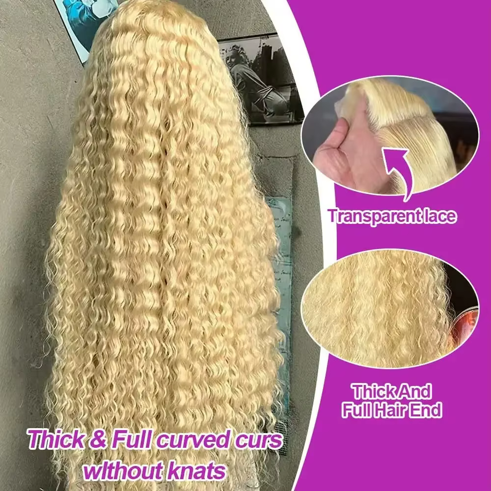 34 40 pouces miel blond 613 HD dentelle frontale perruque 13x6 bouclés perruques pré-plumées lâche v