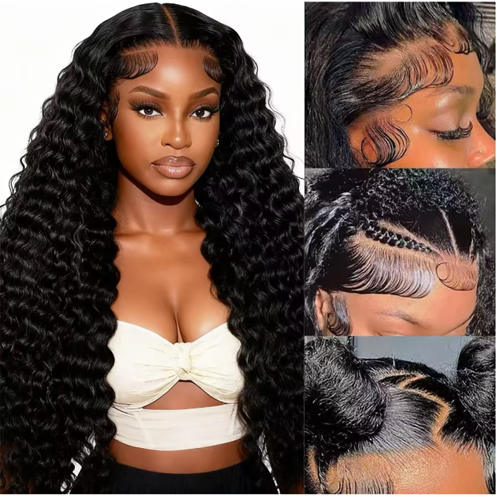 Perruque sans colle en cheveux humains de 30 à 40 pouces, perruque brésilienne bouclée à ondulations