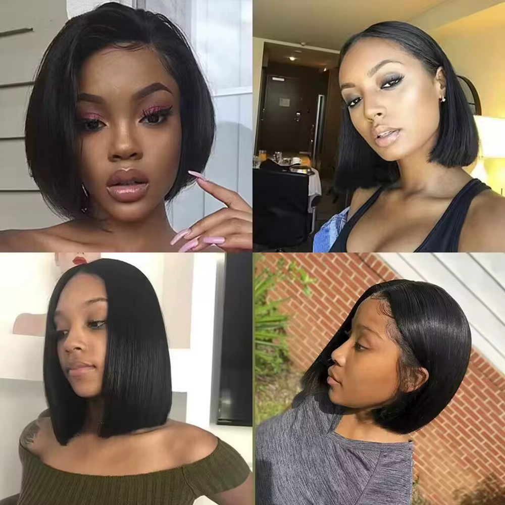 Perruque Bob en cheveux humains, densité 200%, Lace Frontal HD 13x4, courte et droite, pré-épilée, p