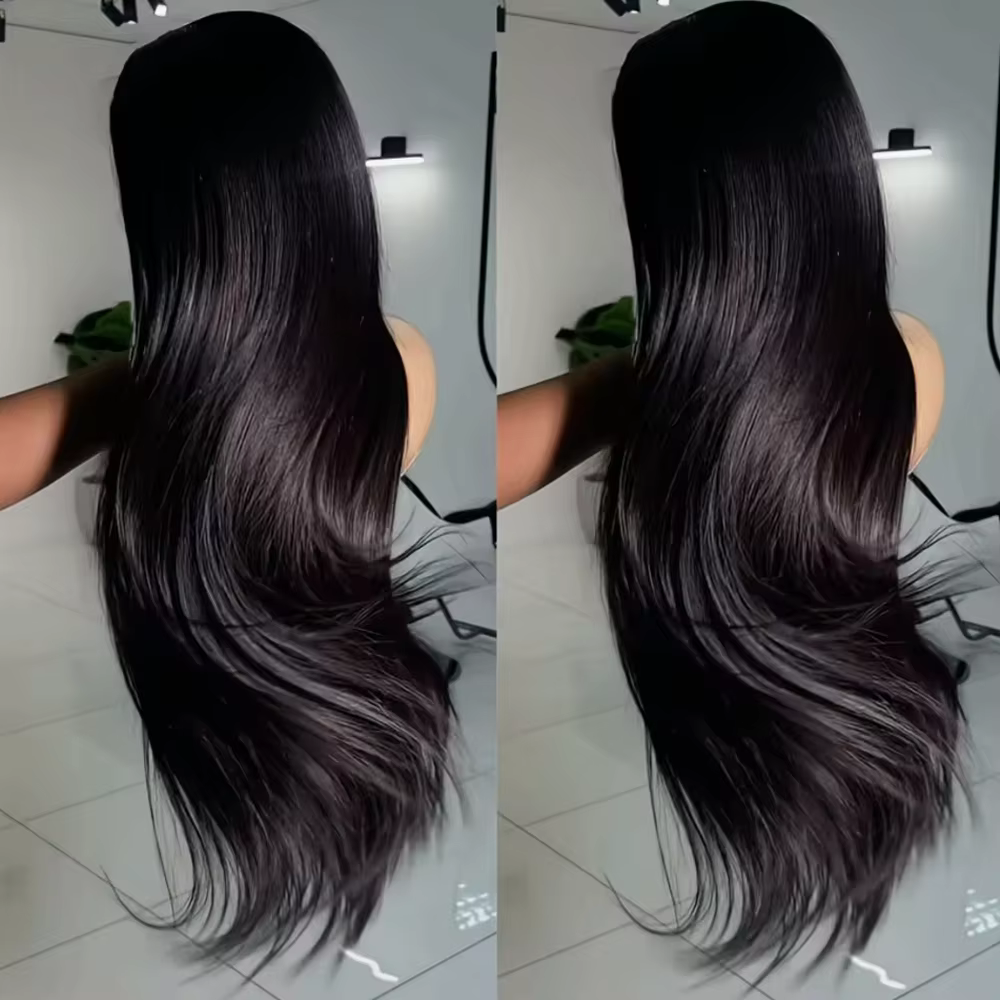 Perruque frontale en dentelle droite de 42 pouces, densité 250, cheveux humains, perruque frontale e