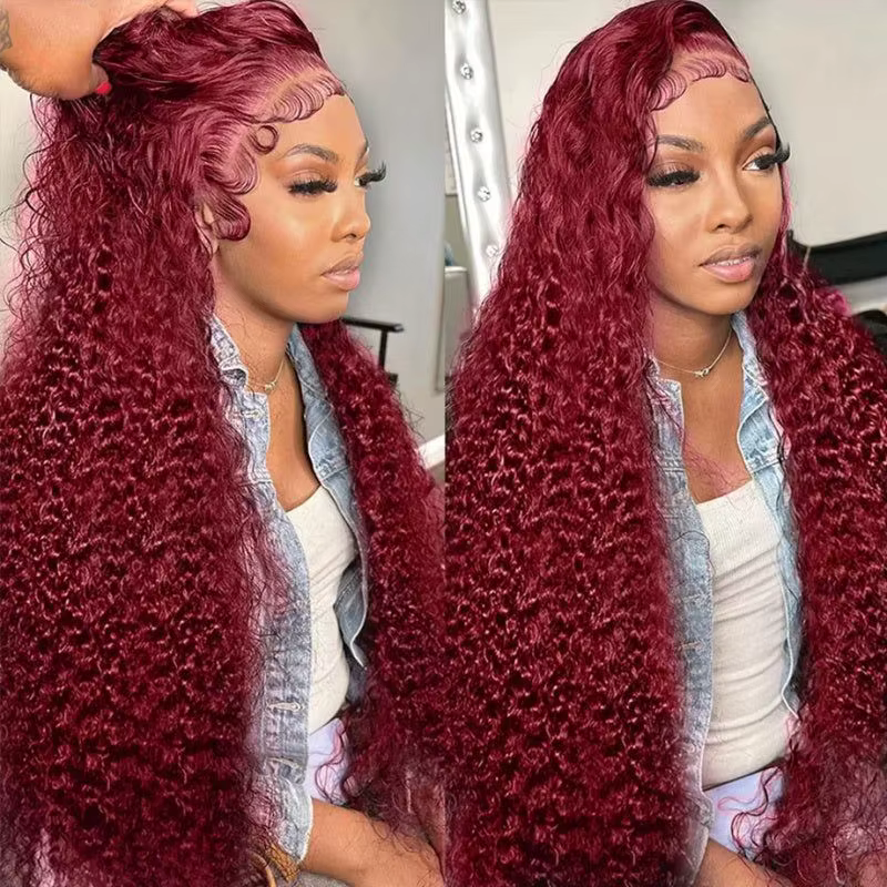 Vague profonde bordeaux 99J 13x6 Hd dentelle frontale perruque cheveux humains 220 densité 36 pouces
