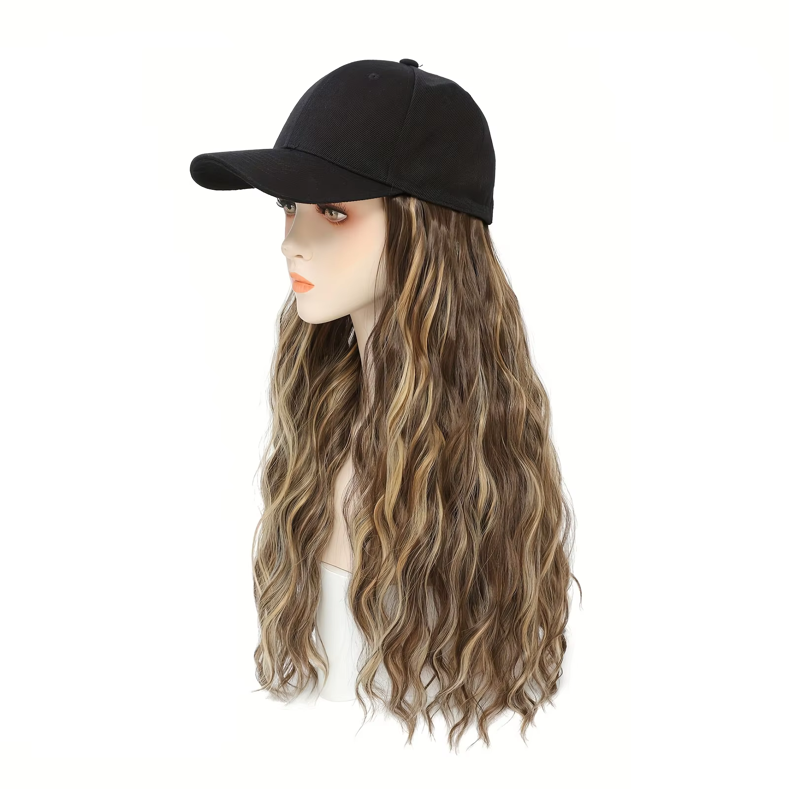 Perruque ondulée bouclée pour femmes de 18 pouces avec casquette de baseball, synthétique résistante